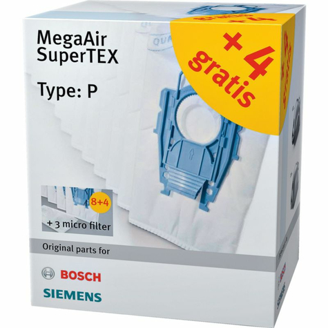 Siemens Vz123fp Megaair Supertex Vacuum Cleaner Bag + Filter (8+4) For Vs08