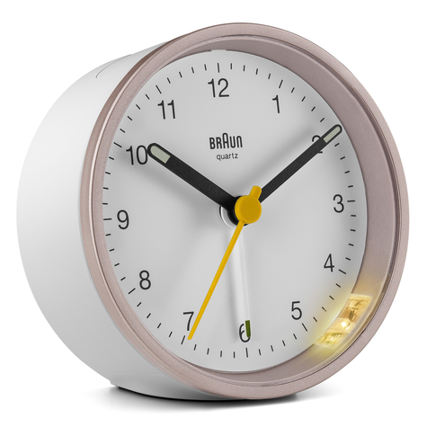 Braun Quartz Alarm Clock Bc12pw Pink/White - Quartz Wall Clock - Round - Pink - White - Analog - Yellow - Battery/Accumulator