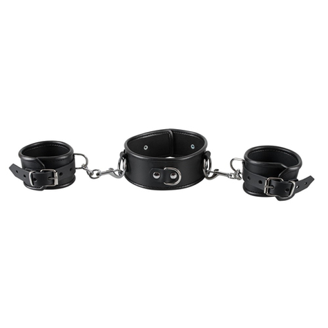Bondage : Leather Neck And Hand Cuffs