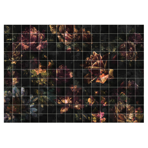 Papel De Parede Foto Não-Tecido - Flores De Azulejo - Tamanho 400 X 280 Cm