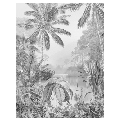 Papel De Parede Foto Não-Tecido - Lac Tropical Preto & Branco - Tamanho 200 X 270 Cm